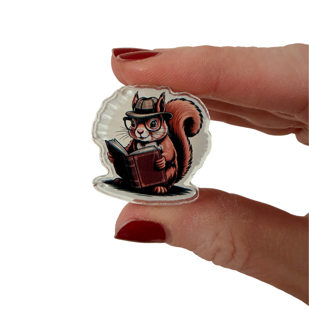 Squirrel Reading Books Literary Acrylic Pin