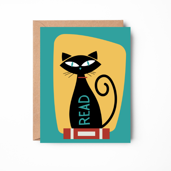 Yellow Cat Read Greeting Card