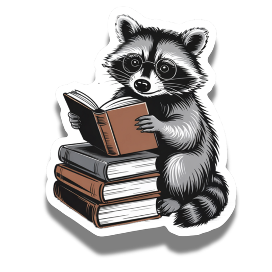 Reading Raccoon Sticker
