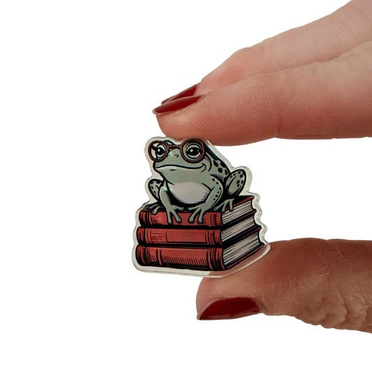 Frog on Books Literary  Acrylic Pin
