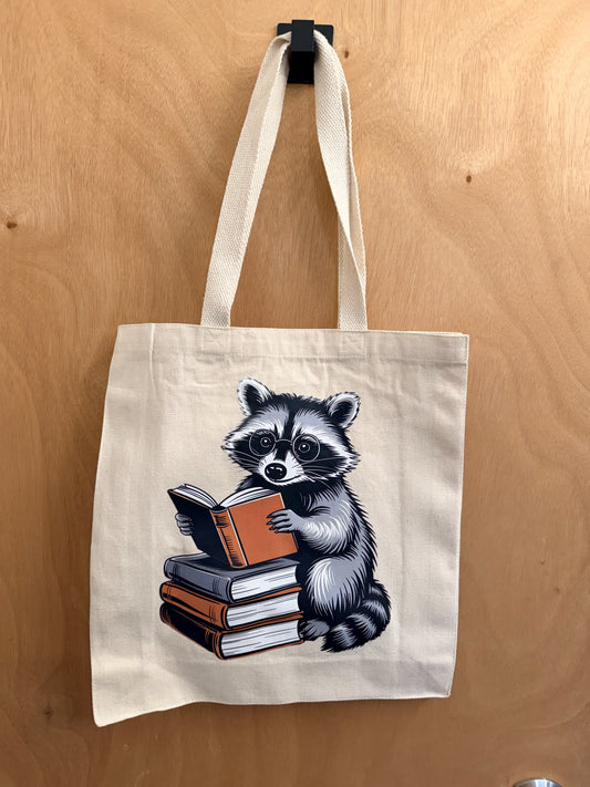 Reading Raccoon Tote Bag