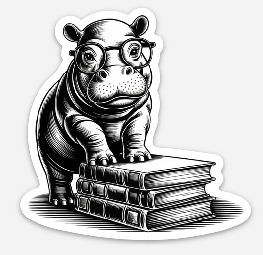 Reading Hippo Sticker