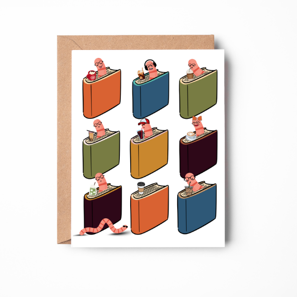 Book Worms and Coffee Greeting Card