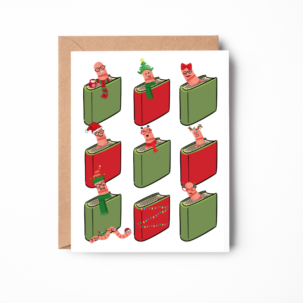 Holiday Bookworm Greeting Card