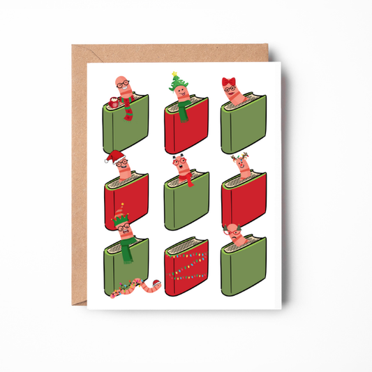 Holiday Bookworm Greeting Card