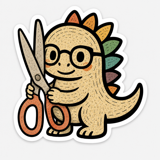 Dino with Scissors Sticker