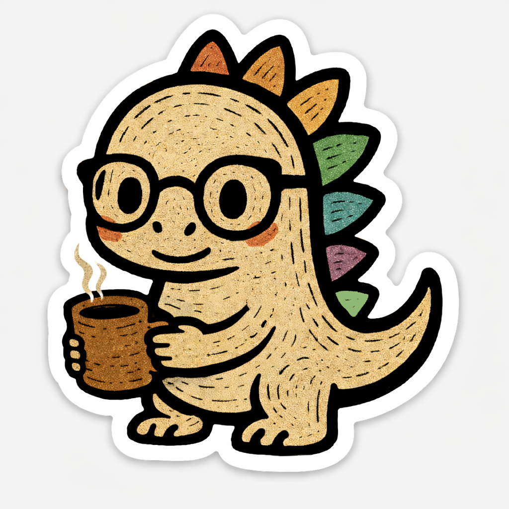 Dino with Coffee Mug Sticker