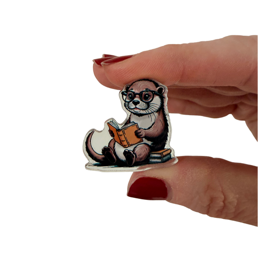 Otter Reading Books Literary  Acrylic Pin