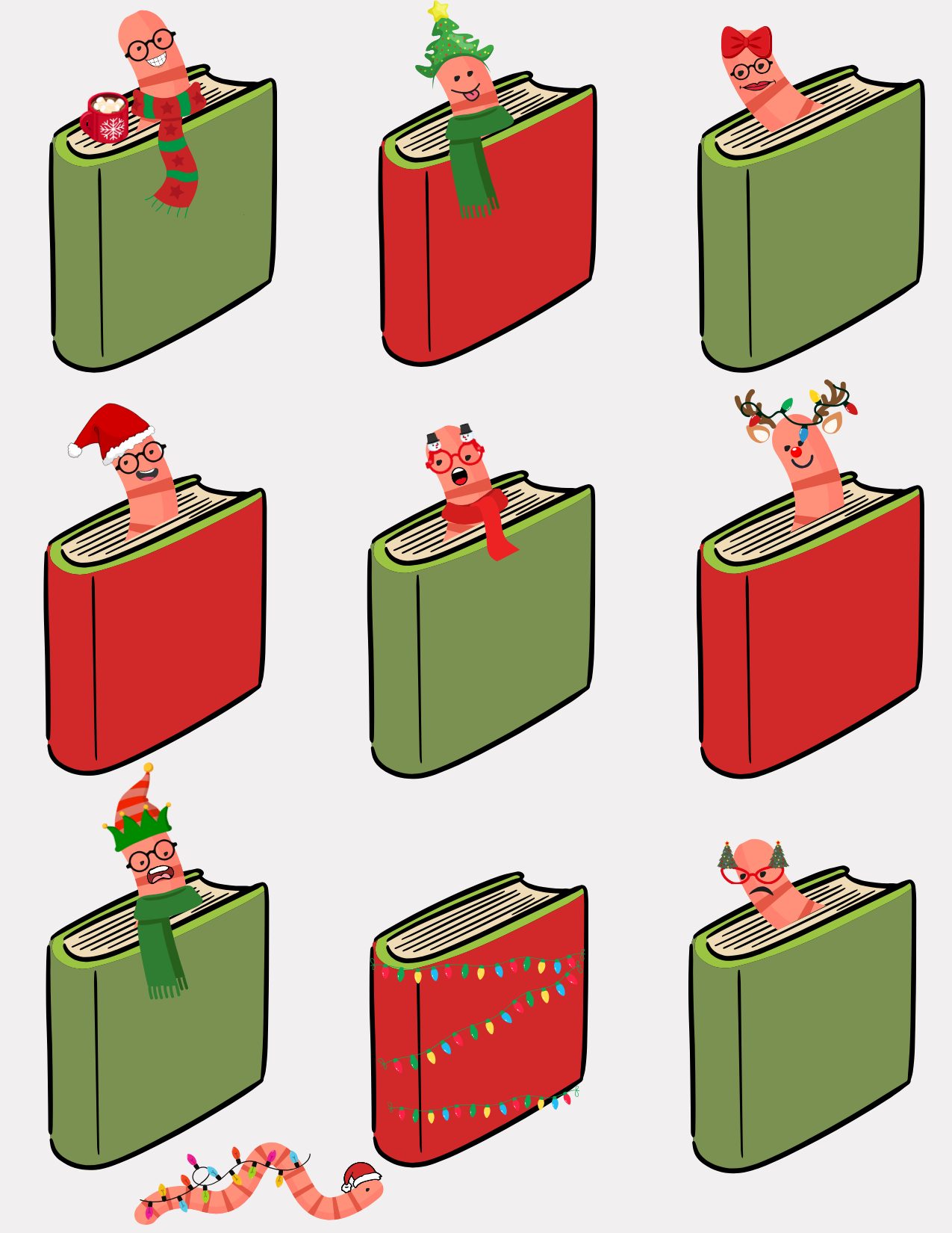 Holiday Bookworm Greeting Card